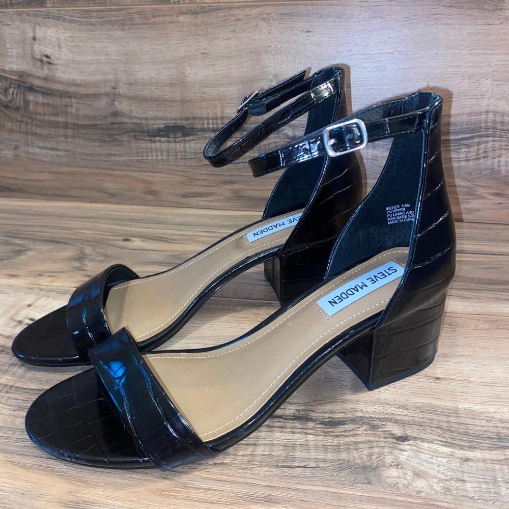Steve Madden Women's Irenee Heeled Sandal, Sz 8.5,‎ Black Crocodile